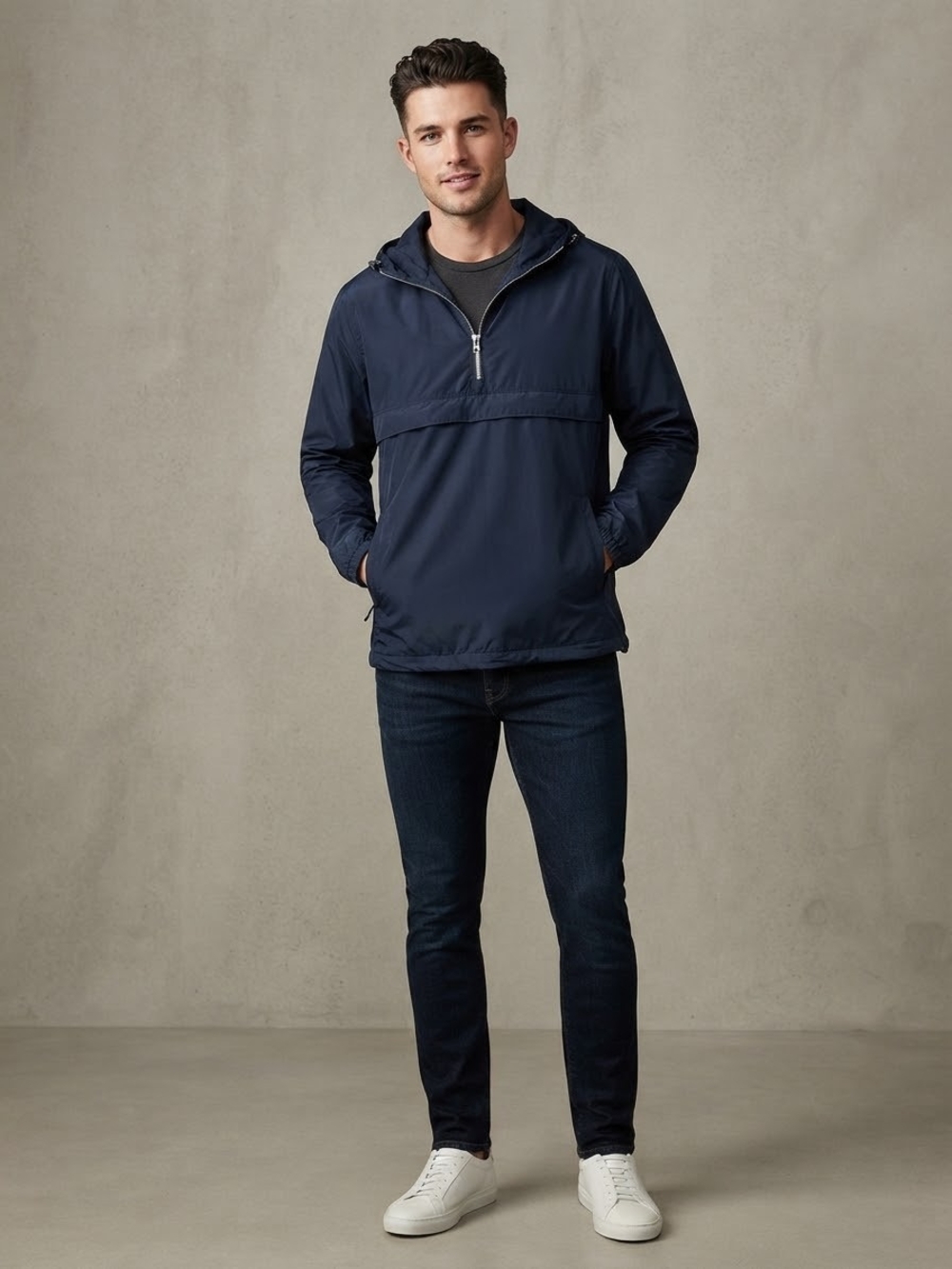 Norse Projects Navy Hooded Half-Zip Windbreaker Size Med